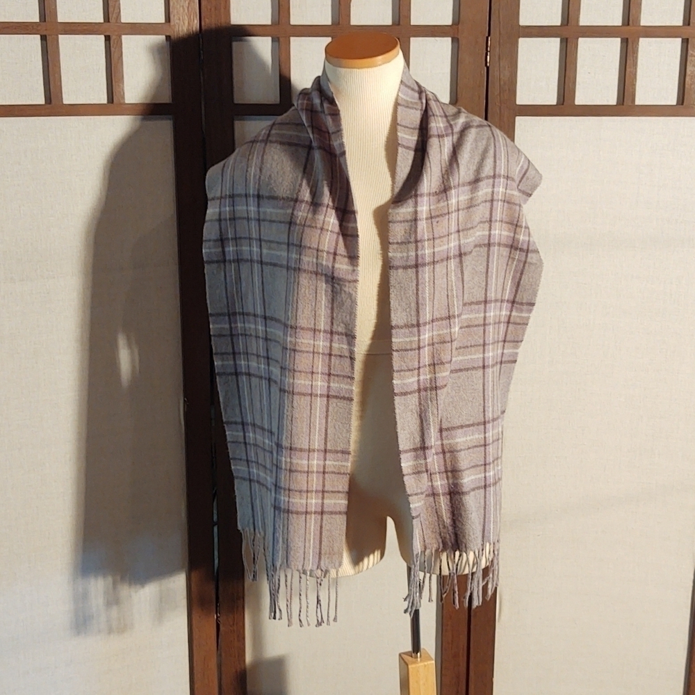 Purple, Gray, and White Plaid Scarf